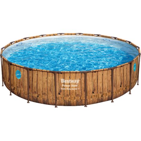 Bestway Piscine hors sol tubulaire ronde Bestway Power Steel Swim Vista 549 x 122 cm décor bois