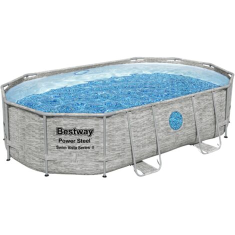 Bestway Piscine hors sol tubulaire ovale Bestway Power Steel Swim Vista 488 x 305 x 107 cm décor pierres
