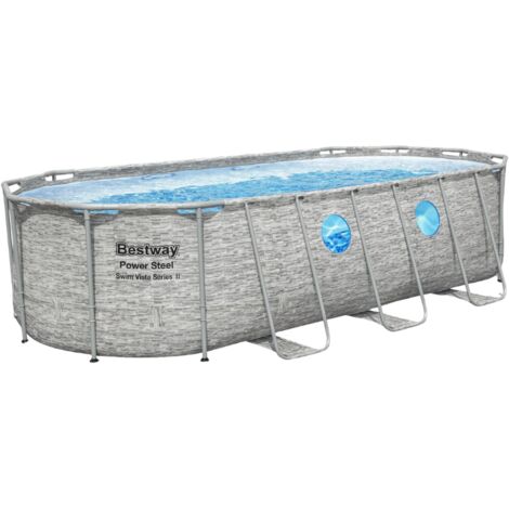 Bestway Piscine hors sol tubulaire ovale Bestway Power Steel Swim Vista 549 x 274 x 122 cm décor pierres (1/10)