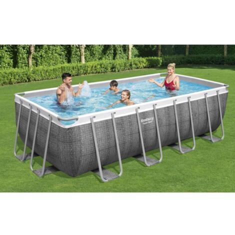 BESTWAY Piscine hors sol rectangle Power Steel 488 x 244 x 122 cm rotin gris