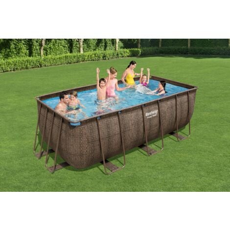 BESTWAY Piscine hors sol rectangle Power Steel 412 x 201 x 122 cm rotin marron