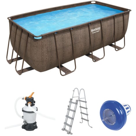 BESTWAY Piscine hors sol rectangle Power Steel 412 x 201 x 122 cm rotin marron