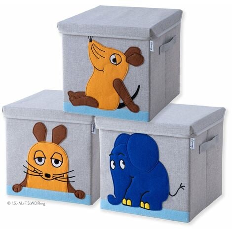 Lifeney meets Die Maus 3x Aufbewahrungsbox mit Deckel für Kinder – Boxen  mit der bekannten Maus und dem beliebten Elefanten im 3er Set – 30 x 30 x  30 cm passend für klassische Würfelregale-833901
