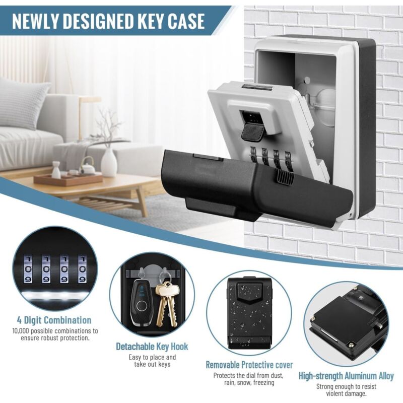 Boite à clés Sécurisée Exterieur [Rétroéclairée], Grand Etanche Boite a Clefs Murale Boite a Clef avec Code Digitale Boitier Clefs Robuste Coffre a Clef Interieur 2