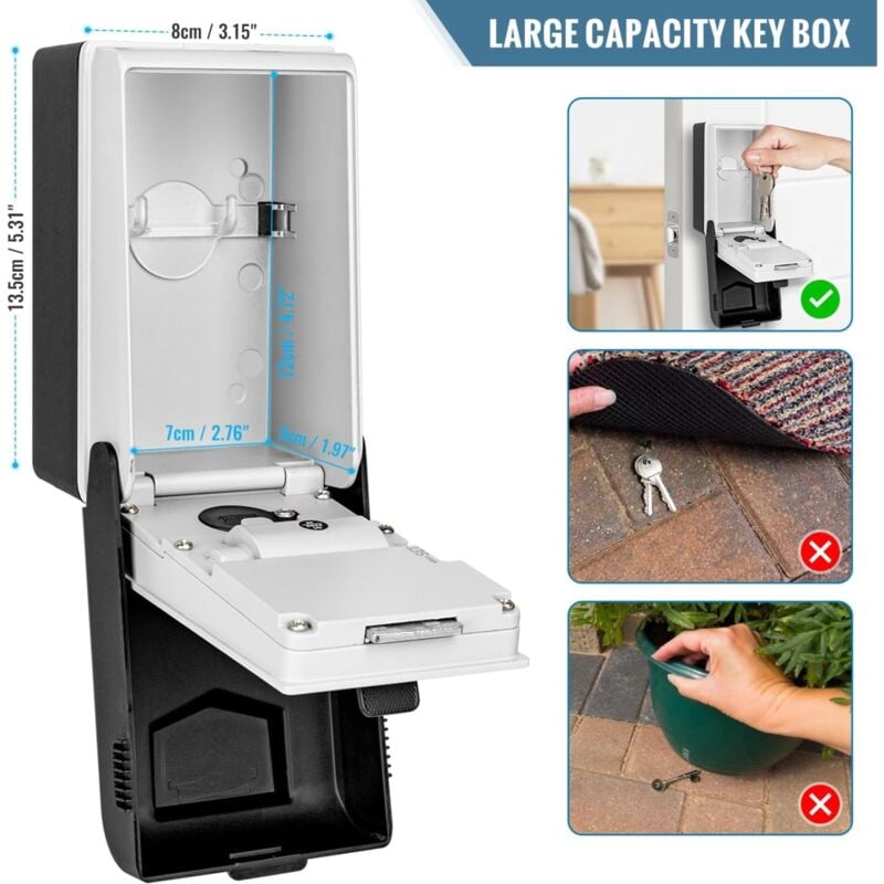 Boite à clés Sécurisée Exterieur [Rétroéclairée], Grand Etanche Boite a Clefs Murale Boite a Clef avec Code Digitale Boitier Clefs Robuste Coffre a Clef Interieur 4
