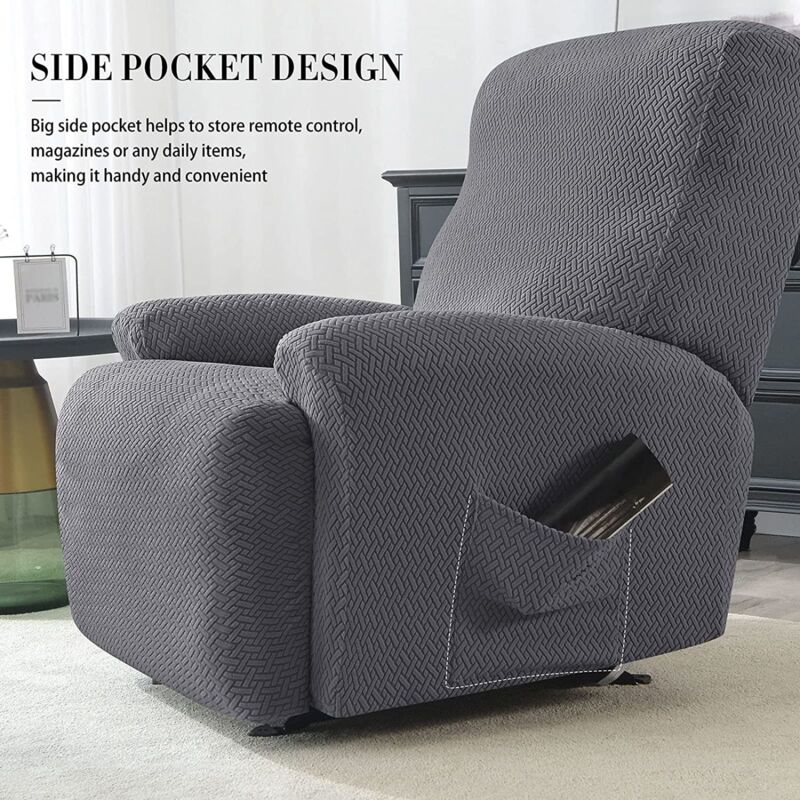 Housse 4 Pièces Polyester Housse Fauteuil Relax Highdi 4 Pièces - Extensible Polyester/élasthanne - Poche Latérale - Lavable - Anthracite Protection Canapé Extensible