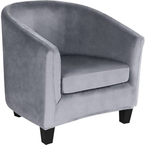 Housse de fauteuil club en velours extensible – Lot de 2 pièces avec housse de coussin – Protection élégante pour fauteuil cabriolet – Gris