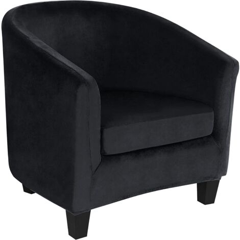 Housse de fauteuil club en velours extensible – Ensemble 2 pièces avec housse de coussin – Protection élégante contre taches et rayures – Noir