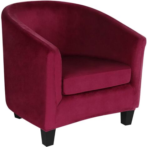 Housse de fauteuil club en velours extensible – Ensemble 2 pièces avec housse de coussin – Protection contre taches et rayures – VIN ROUGE
