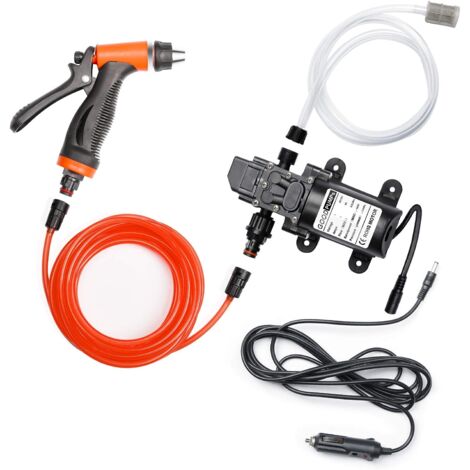 Nettoyeur haute pression électrique 12V 100W – Pression 160 PSI – Débit 8 L/min – Tuyau PVC 6,5m – Pistolet haute pression inclus