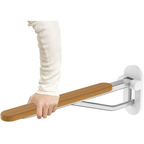 Barre D'appui Pliable pour Toilettes Mural Bois,Barre de Sécurité Relevable Wc Handicapé,Poignée WC Rabattable de Salle de Bain pour Handicapé, Âgé, Enceint