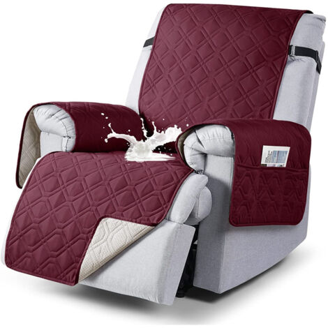 Housse de fauteuil inclinable 100 % étanche, housses antidérapantes pour fauteuil inclinable avec poche, housse de chaise inclinable lavable(WINE RED)