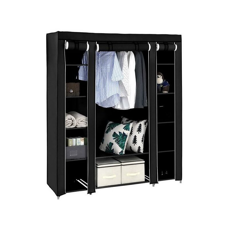 RELOVE Penderie Pliable Tissu Non-Tissé 172x105x43 Cm - Grande Armoire Garde-Robe Noire Facile à Monter