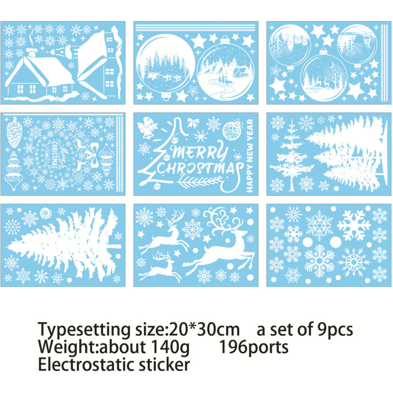 9 Pièces Stickers Noël Fenêtre Réutilisables - Autocollants Electrostatiques Flocons De Neige Aquarelle