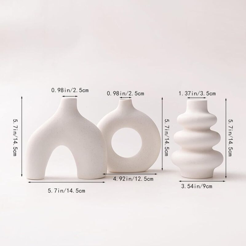 QUUPY Grand Vase Conique Céramique Blanc – Déco Minimaliste Élégante Pour Maison & Mariage