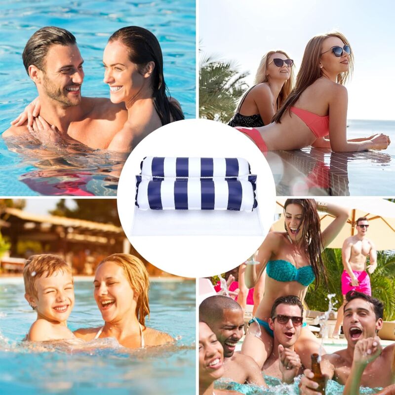 SilverChry Siège de piscine, hamac gonflable, siège de natation pour adulte avec 3 coussins, chaise longue pour piscine, matelas gonflable, accessoires de piscine, lac, plage, max 150 kg, pompe à main
