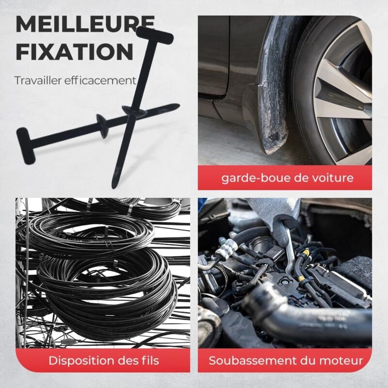 50 Attaches Autobloquantes En Nylon + 50 Rivets Plastique - Pour Réparations Auto, Fixation Panneaux, Câbles
