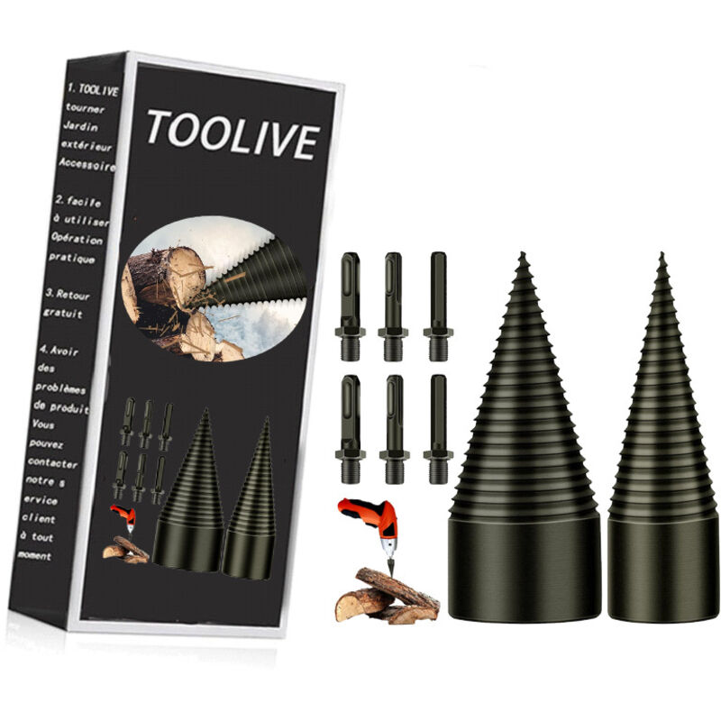 Kit 6 Pièces Foret Fendeur De Bois - Pour Perceuse électrique - 4 Poignées Incluses - Acier Au Carbone Robuste - Idéal Camping