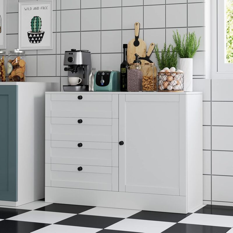 Buffet Meuble De Rangement 4 Portes Piétement Acier | Leroy Merlin