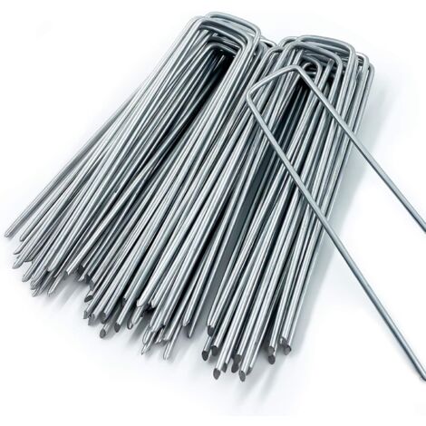 Piquets de Fixation en Acier Galvanisé (50 Pièces) - Agrafes de Fixation Solides pour Toile de Paillage, Grillage et Filets - 150 mm Long, 30 mm Large, Ø 3 mm Sktooy (1/7)