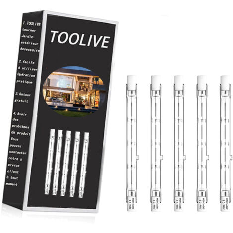 Dimmable R7S 118mm 300W Ampoule Halogène Crayon AC220-240V 5900lm J118 Projecteur Halogène Linéaire pour l’éclairage de paysage, sécurité, lampadaire (Lot de 5, Blanc Chaud 2800K) [Classe énergétique (1/5)