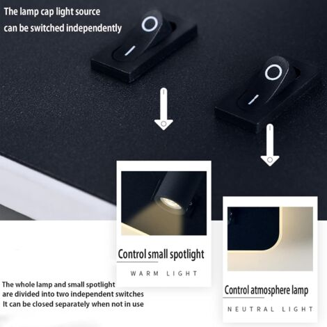 LED, applique de lecture de chevet, liseuses murales LED， spot orientable 3000K/lumière chaude (rectangle noir 2PCS)