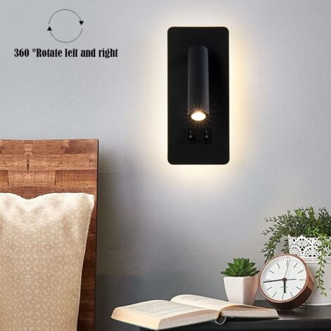 LED, applique de lecture de chevet, liseuses murales LED， spot orientable 3000K/lumière chaude (rectangle noir 2PCS)