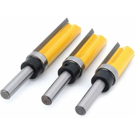 3Pcs 8mm Tige Fraise à Affleurer, Fraise à araser Fraise à Copier Avec Roulement Supérieur, Outils de Fraisage de Menuiserie Cisea Bluedeer