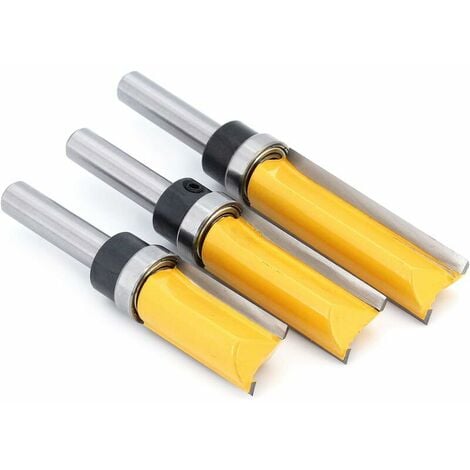 3Pcs 8mm Tige Fraise à Affleurer, Fraise à araser Fraise à Copier Avec Roulement Supérieur, Outils de Fraisage de Menuiserie Cisea Bluedeer