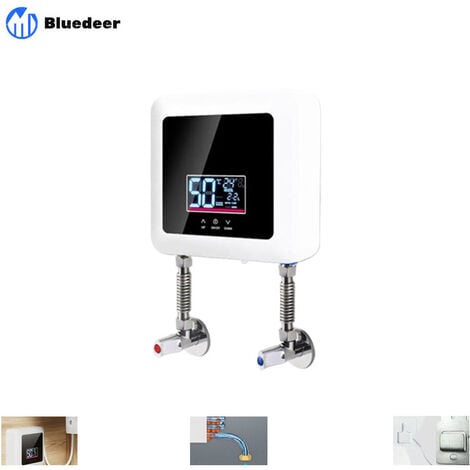 7500W Chauffe-eau électrique instantané pour douche, sans réservoir sous évier, mini chauffe eau portable, Chauffe de 30°C à 55°C, Panneau DEL Bluedeer