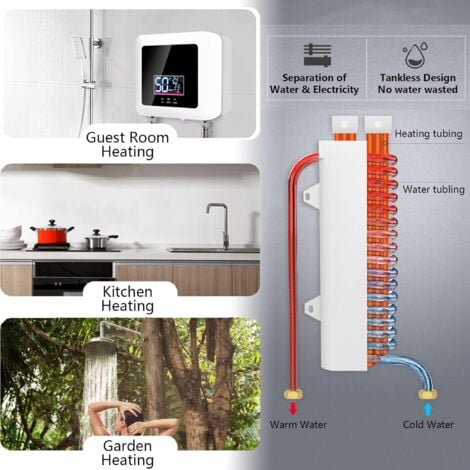 7500W Chauffe-eau électrique instantané pour douche, sans réservoir sous évier, mini chauffe eau portable, Chauffe de 30°C à 55°C, Panneau DEL Bluedeer