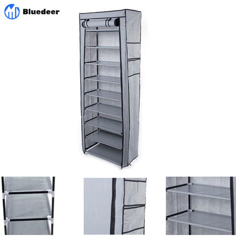 Armoire à Chaussures 10 Couches Avec Housse - Rangement 60x30x160cm Pour Entrée Et Chambre