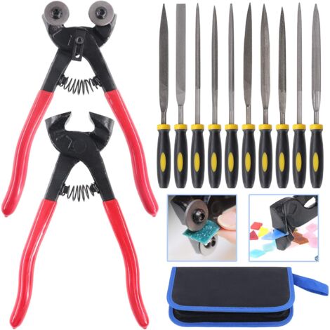 Bluedeer – Lot de 12 outils de mosaïque – Pince coupante 20,3 cm en acier au carbone – Pour carrelage et verre – 10 limes diamantées incluses (1/5)