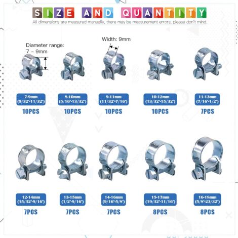 Colliers De Serrage Mini Pour Tuyaux Carburant - Acier Galvanisé, 7-9 Mm, Lot De 10 - Faciles à Installer