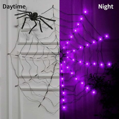 Toile D'araignée Halloween LED - 60 Perles Violettes, 8 Modes - Avec Télécommande Et Piles - Pour Décoration Extérieure/intérieure - 6
