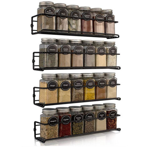 Étagère à épices – Lot de 4 étagères à épices murales à suspendre – Support à épices en métal sans perçage, organisateur d'épices avec outils de fixation – pour étagère de cuisine, porte de placard, 2 (1/4)