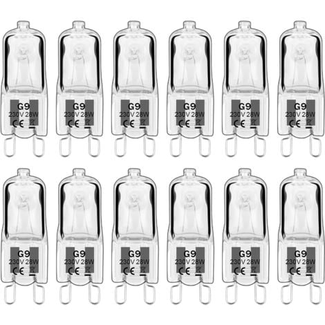 12 pièces G9 Lampes halogènes, ampoules G9 230V 28W 480lm, 2800K blanc chaud, ampoules à capsule dimmable, sans scintillement [Classe énergétique G]
