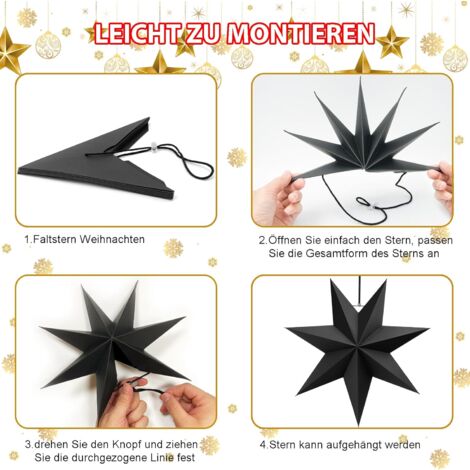5 étoiles En Papier Pliantes De Noël | 30 Cm De Diamètre, 9 Pointes, Décorations Pour Plafond Ou Table - 5