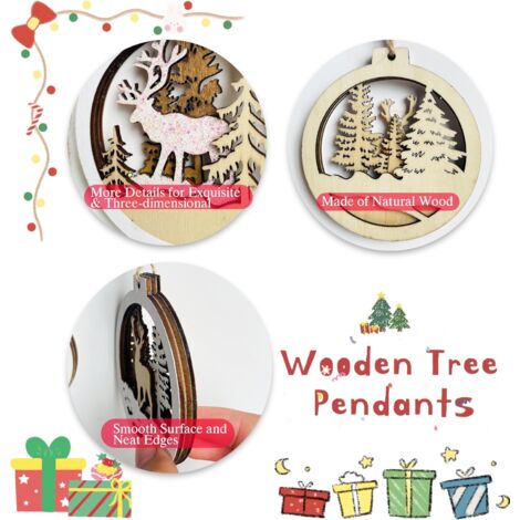 8 Pièces Decoration Noel Sapin Bois, Noël Bois Pendentifs D'Arbre, Ornements D'Arbre Noël
