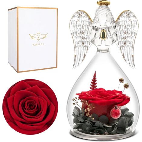 Yamonic Rose Eternelle Cadeau Maman Noel,Ange Gardien En Verre Avec Fleur Eternelle Cadeau Noel Femme Mamie Amie Anniversaire Noël Saint Valentin Femme Fête Des Mères