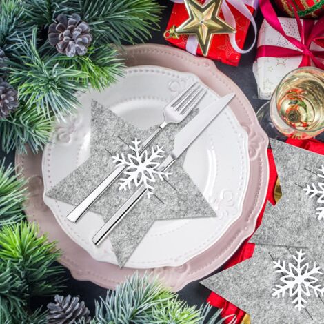 Porte-Couverts de Noël,12 pièces Sac à Couverts de Noël,Decoration de Table Noel,Accessoires de Table,pour Noël,Mariage,Fête,Dîner - Maison