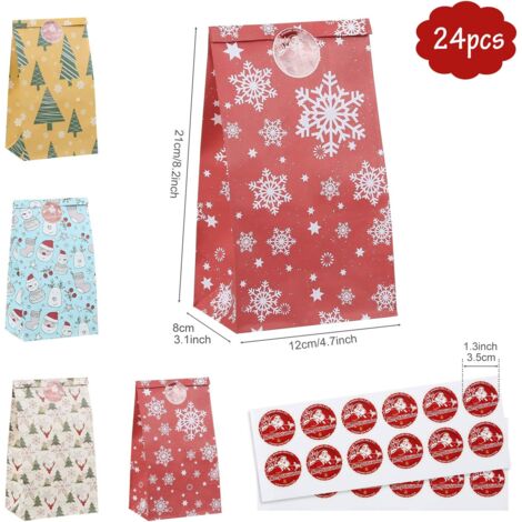 12 Pièces Sacs Cadeaux Sacs En Papier Calendrier De L'Avent Noël Sacs Cadeaux En Papier Kraft Pour Bonbons Biscuits Au Chocolat Cadeau