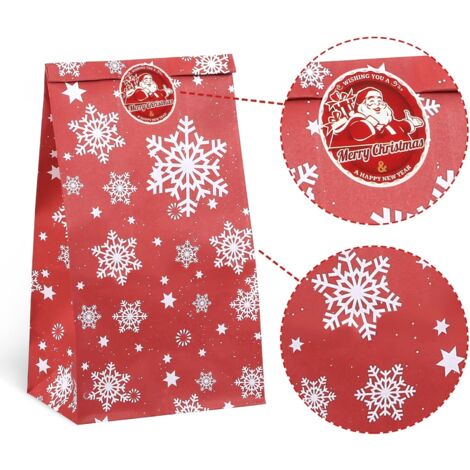 24 Pochettes Cadeau Noël - 8 Motifs Festifs + Autocollants, Sacs Cadeaux En Kraft Résistant - 7