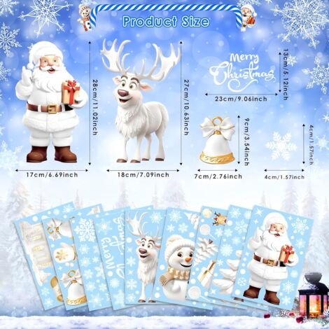 Autocollants Muraux Noël Fenêtre PVC - Père Noël, Bonhommes Neige - Réutilisables - 6x20x29,5cm Autocollants Noël