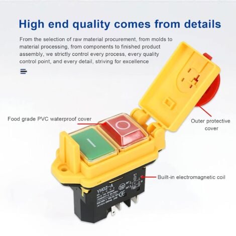 Interrupteurs à Bouton KJD22 4 Broches 6 Broches Interrupteur électromagnétique Industriel Arrêt D'urgence Bouton Poussoir Interrupteur Marche Arrêt