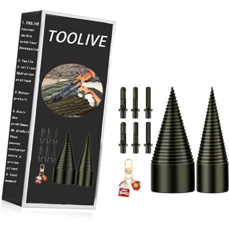 Foret de Fendage de Bois - 32mm+42mm Fendeur de Buche, Fendeuse Bois Cône, Foret Conique avec 6 Poignées, Carré/Rond/Hexagonal pour Perceuse Électrique, Fendeuse à Bois ,cadeau de Noël (1/5)