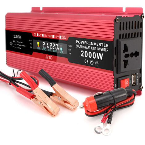 1200W 12V à 220V Onde sinusoïdale modifiée Convertisseur DC à AC avec Affichage LCD 1 Prise AC 1 Port USB, pour Ordinateur Portable,1200W-12V