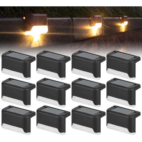 Lampe de clôture solaire étanche, lumière de pont solaire, lampe d'escalier, lampes solaires de jardin LED IP65 pour clôtures d'escalier de patio (Lumière chaude-Noir, 12 PCS) (1/5)