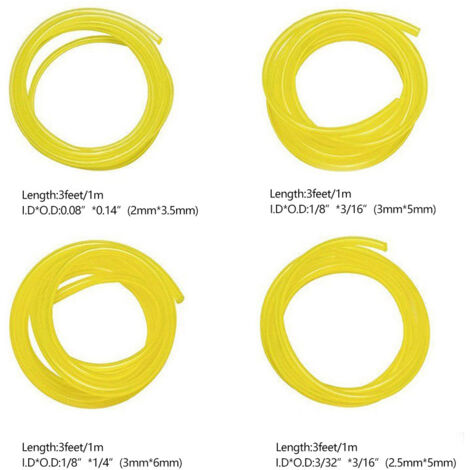 Lot De 4 Tuyaux Durite Essence 1 Mètre - Diamètres 2x3.5mm, 2.5x5mm, 3x5mm (jaune Et Noir) - Pour Tronçonneuse, Débroussailleuse, Souffleur - 9
