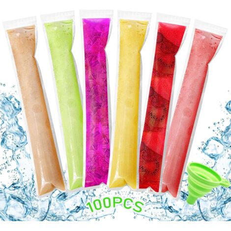 100 Pièces Sacs Popsicle, Moule à Glace, Sacs de Sucettes Glacées, Popsicle Pochettes, Moule Glace à l'eau, DIY Popsicle Pochettes avec Entonnoir, Le Yaourt Glacé, Smoothies(100PCS)